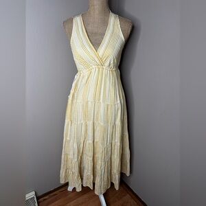 Max Studio Cream and Yellow Striped Midi Dress
